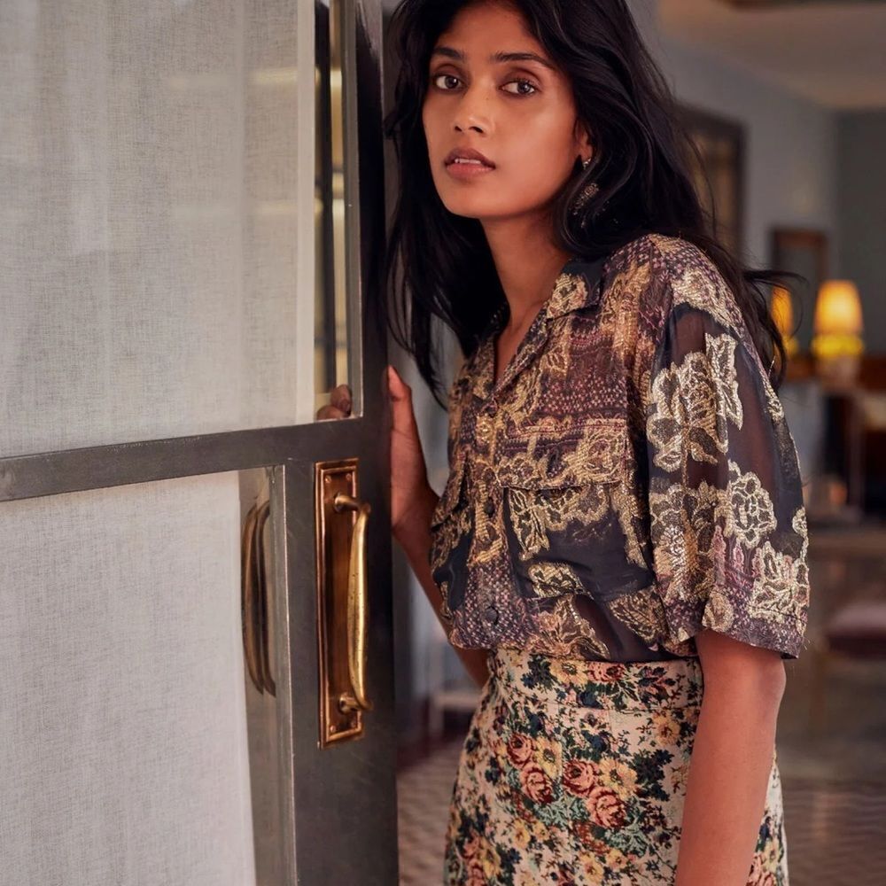 Hemant & Nandita Noor Chiffon Lurex Shirt